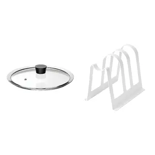 pan lid + stand set: pan lid + cutting board and lid stand, glass + white, 25 cm