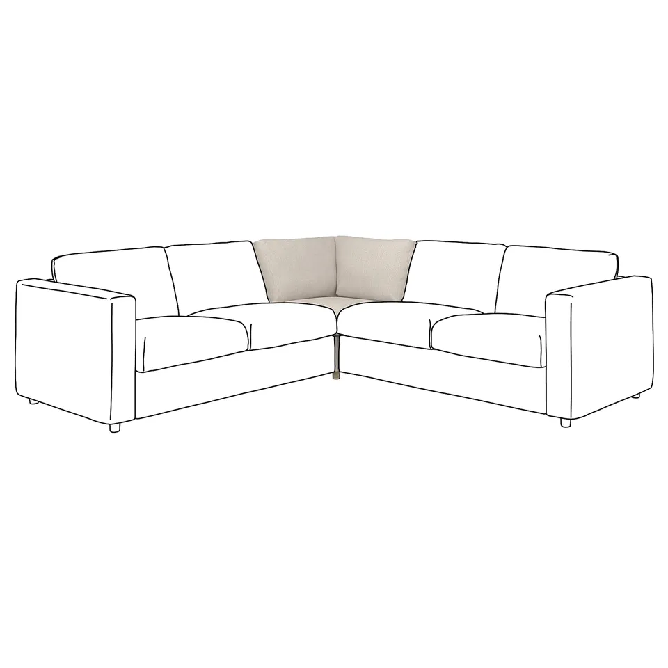 VIMLE off-white corner sofa with square tufted seat cushions and wooden legs.