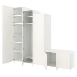 PLATSA wardrobe with 9 doors, white Sannidal/white, Width 300.0 x Depth 57.0 x Height 271.0 cm