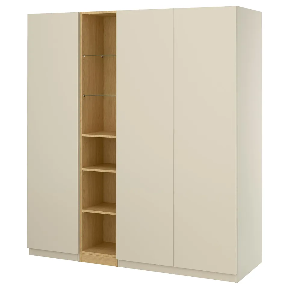 PAX / FORSAND Wardrobe combination, grey-beige grey-beige/oak effect, 185x60x201 cm