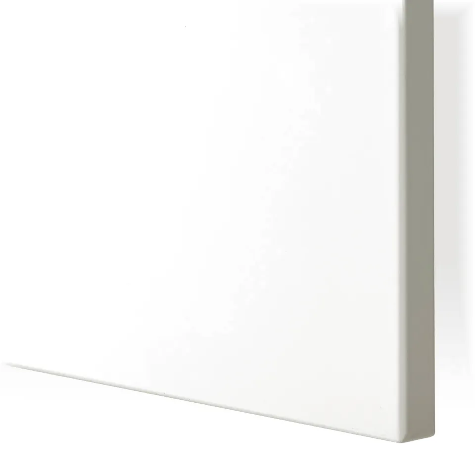 Sleek white cabinet panel, smooth, clean design, high-quality finish.