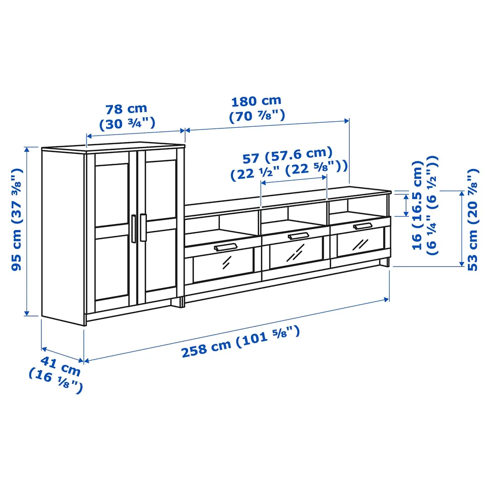 Illustration with measurements for the product: BRIMNES.