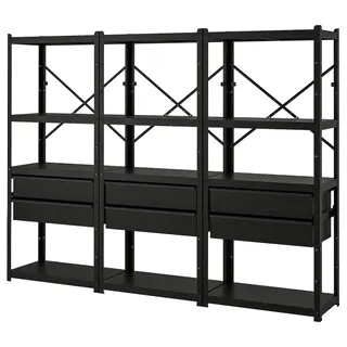 BROR shelving unit with drawers/shelves, black, 254x40x190 cm