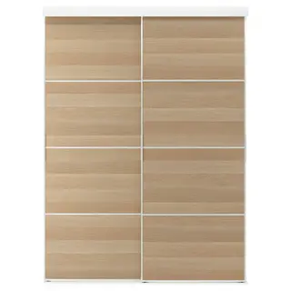SKYTTA / MEHAMN sliding door combination, white/double sided white stained oak effect, 152x205 cm