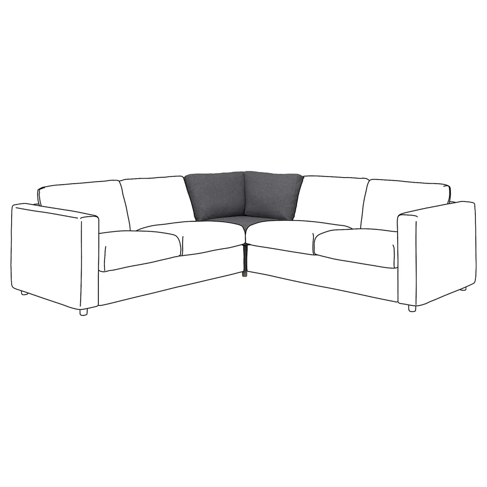 VIMLE sectional sofa. Grey, modern, l-shape design with three cushions.