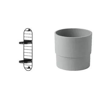 plant stand + pot set: wall mounted plant stand + plant pot, black + in/outdoor grey, 54 cm
