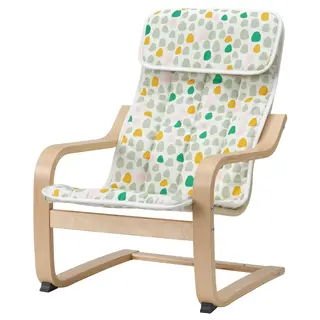 POÄNG children's armchair, birch veneer/Ulvsby dot pattern, Width 47 x Depth 56 x Height 68 cm