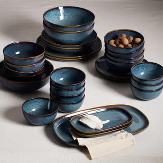 GLADELIG set: bowl x8 + bowl x8 + bowl x2 + plate + oven dish + plate x2 + deep plate x2 + plate x2 + side plate x2, blue, 11 cm