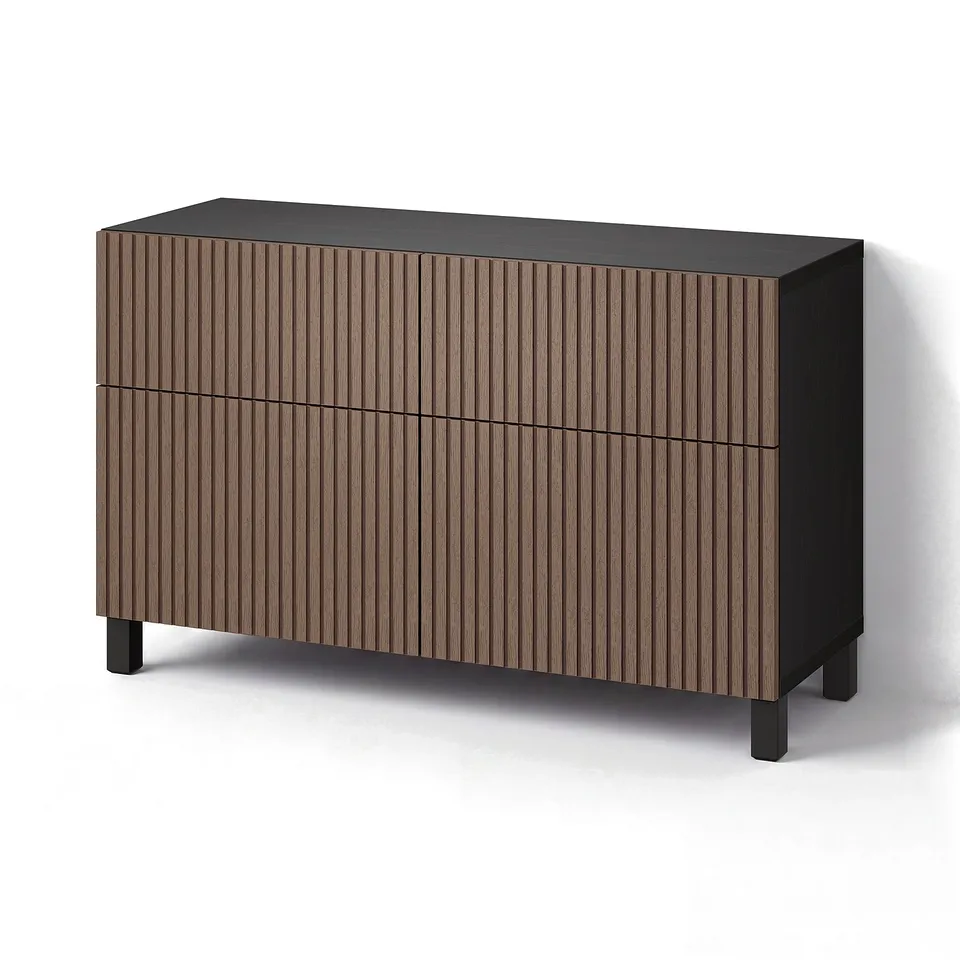 BESTÅ Storage combination w doors/drawers, black-brown Björköviken/Stubbarp/brown stained oak veneer, 120x42x74 cm