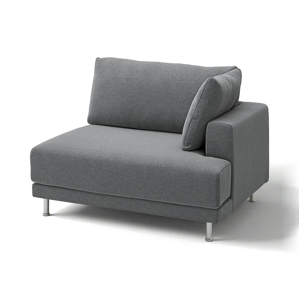 Modern grey UPPÅKRA armchair with plush feel and chrome legs.