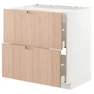 METOD / MAXIMERA base cab f hob/2 fronts/2 drawers, white/Fröjered light bamboo, 80x60x80 cm