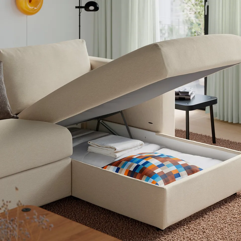 VIMLE 3-seat sofa, with chaise longue/Knäbäck light beige