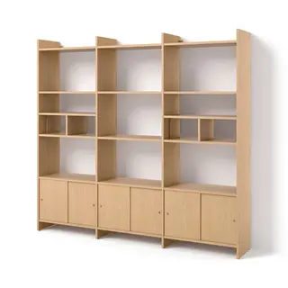 LÅDMAKARE storage combination w sliding doors, with 2 shelf inserts/oak effect, 238x35x212 cm