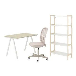 TROTTEN/FLINTAN / EKENABBEN desk and storage combination, and swivel chair beige/white, 120x70x75 cm