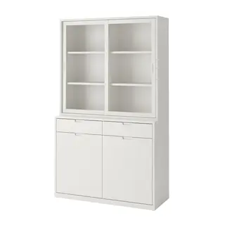 TONSTAD storage comb w sliding glass doors, off-white/clear glass, 120x47x201 cm