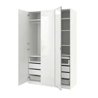 PAX / FARDAL/ÅHEIM wardrobe combination, white/high-gloss/white mirror glass, 150x60x236 cm