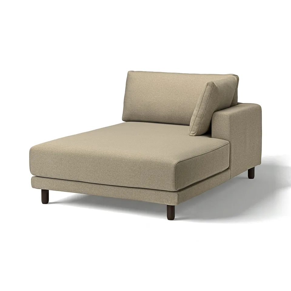 Modern beige UPPÅKRA chaise lounge, soft fabric, wooden legs, cosy design.