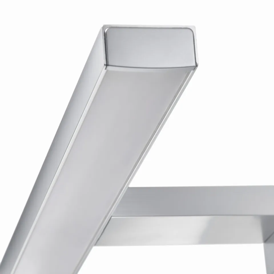 Sleek metal bathroom lamp, polished angle