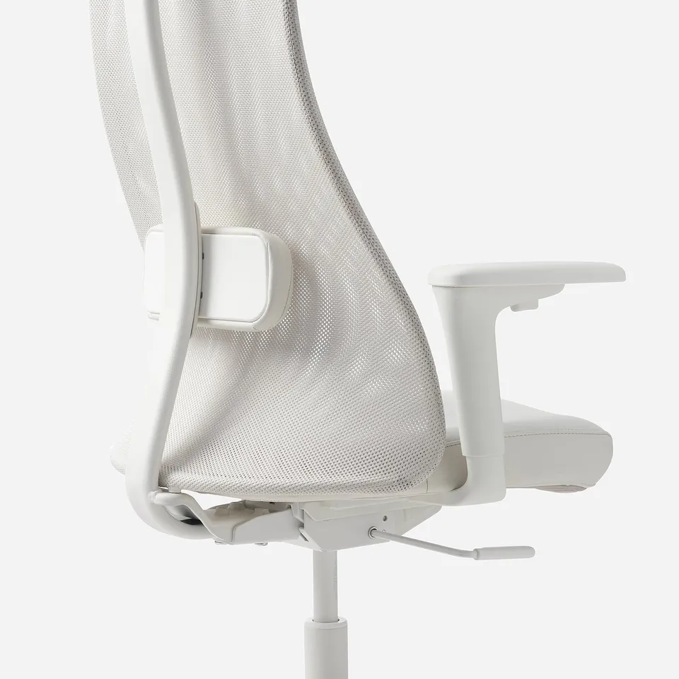 Ergonomic office chair with adjustable lumbar support, mesh back for airflow, and padded armrests.