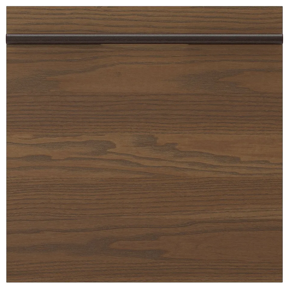 Wooden panel with glossy finish and rounded handle.
