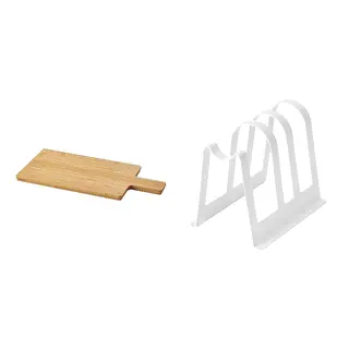 cutting board + stand set: chopping board + cutting board and lid stand, bamboo + white, 31x15 cm
