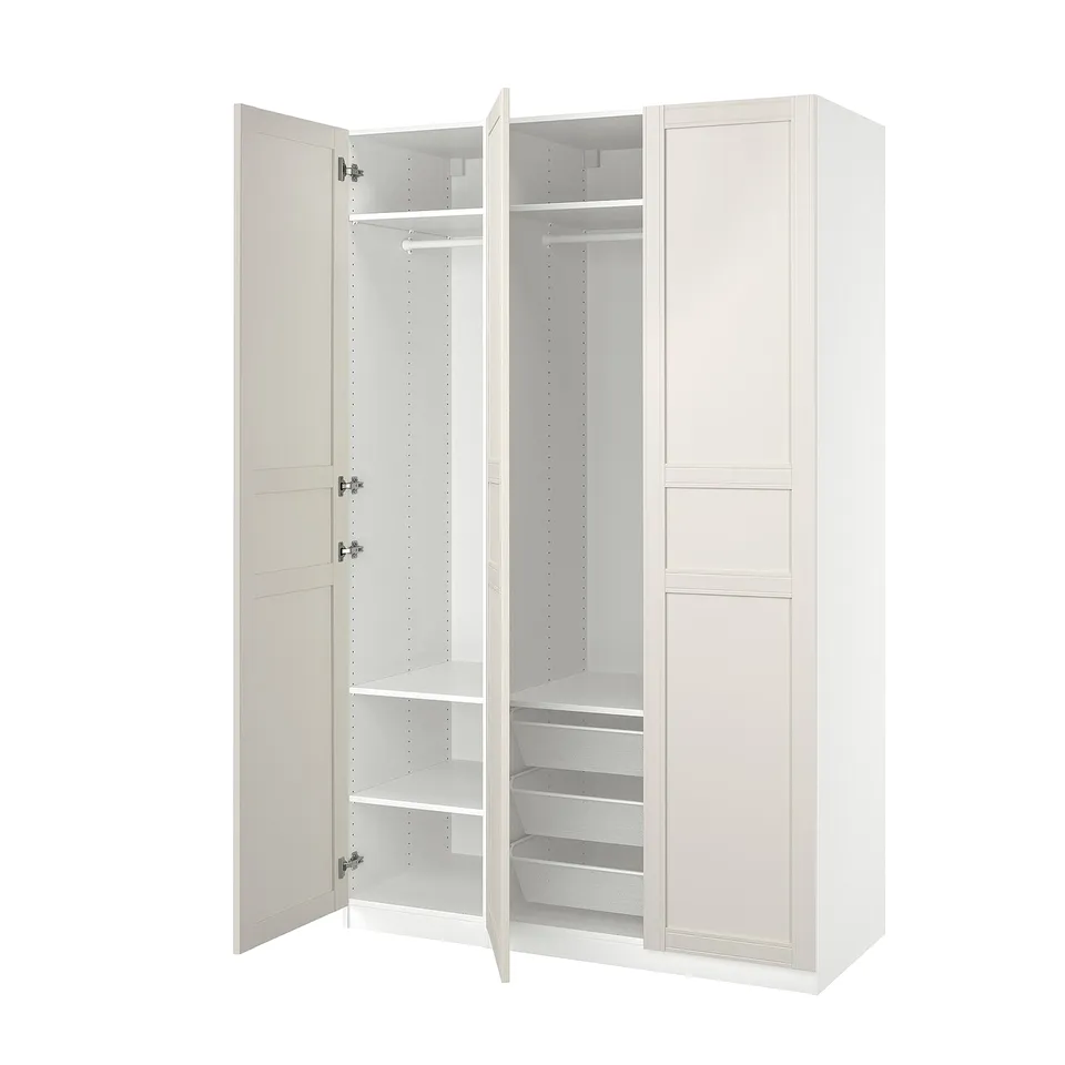 PAX / FLISBERGET Wardrobe combination, white/off-white, 150x60x236 cm