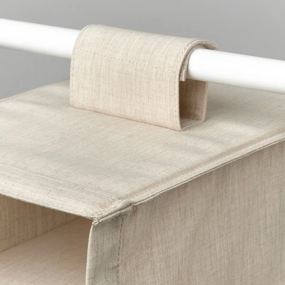 PURRPINGLA Hanging storage w 6 compartments, textile/beige, 22x34x80 cm