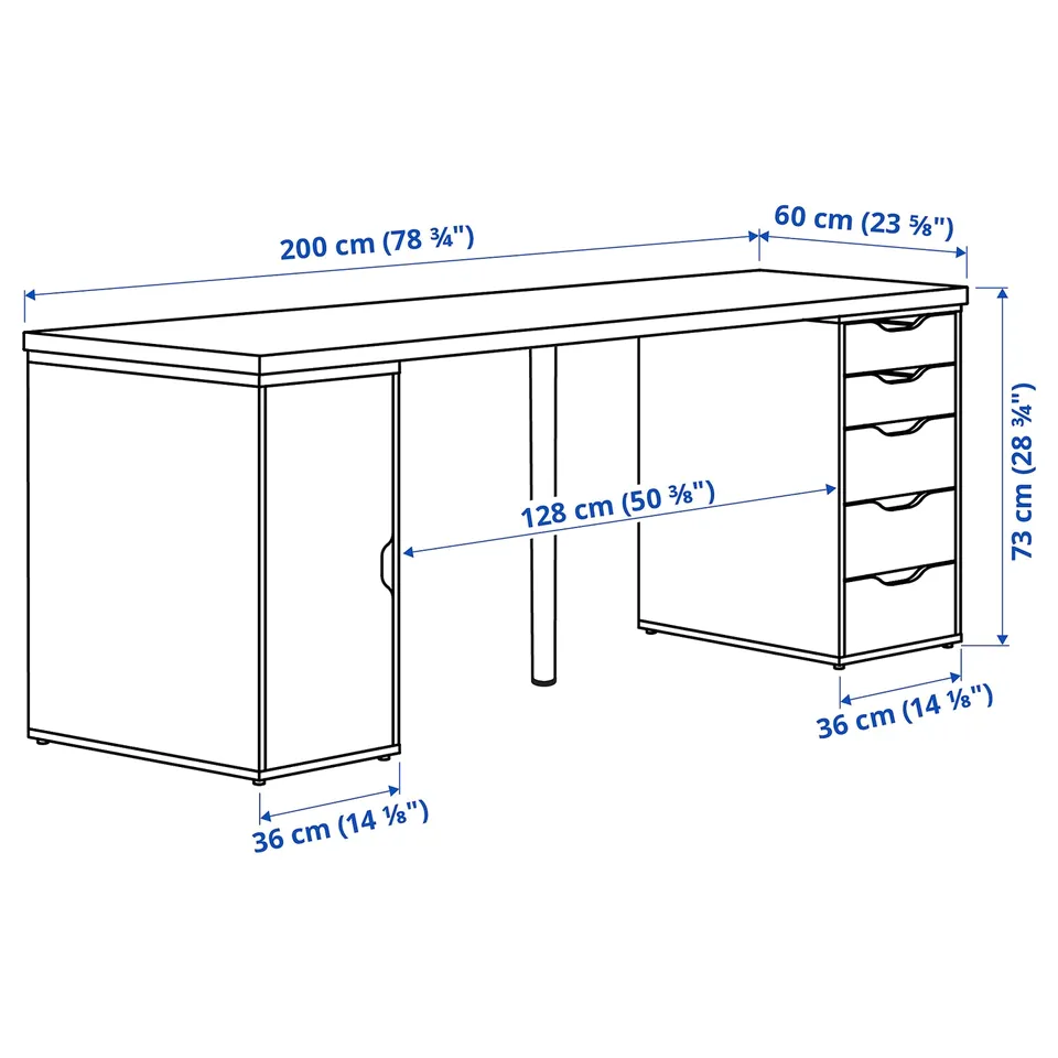 LAGKAPTEN / ALEX Desk, white stained/oak effect white, 200x60 cm