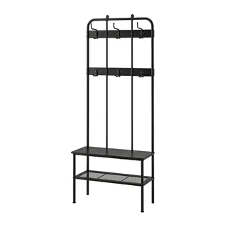 NIPÅSEN coat rack and bench w shoe storage, black, 190x35x79 cm