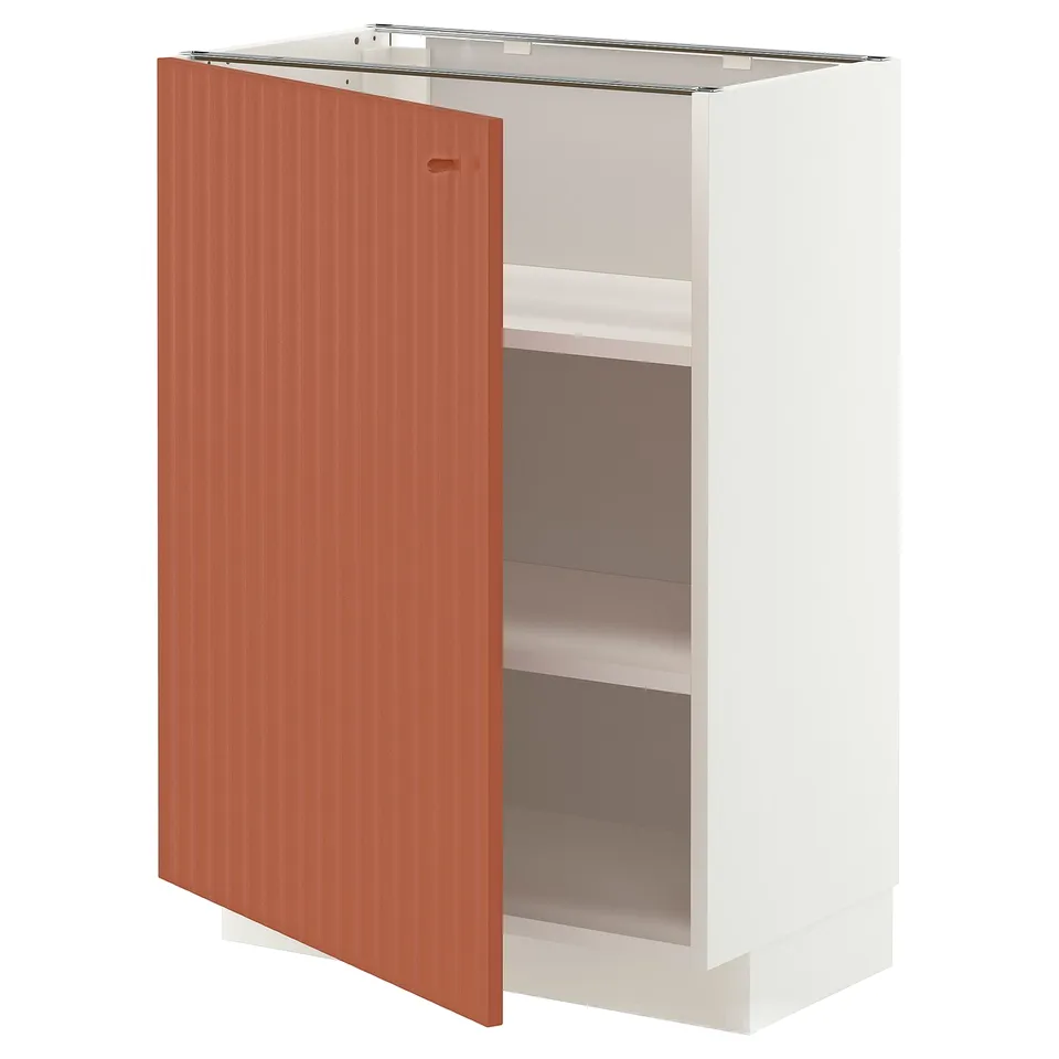 METOD Base cabinet with shelves, white/Terrsjö red-brown wave pattern, 60x37x80 cm