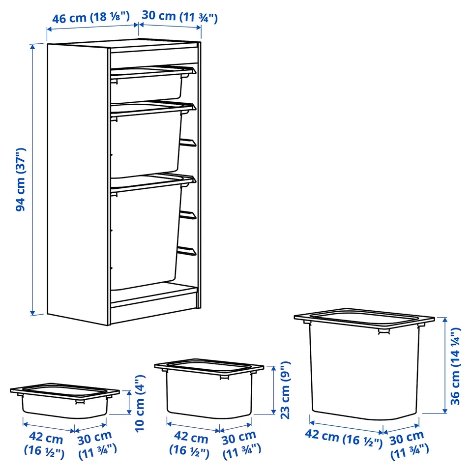 Illustration with measurements for the product: TROFAST.