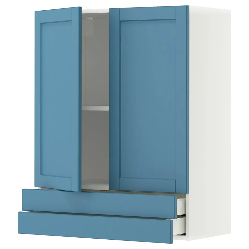 METOD / MAXIMERA Wall cabinet w 2 doors/2 drawers, white/Lerhyttan blue, 80x100 cm