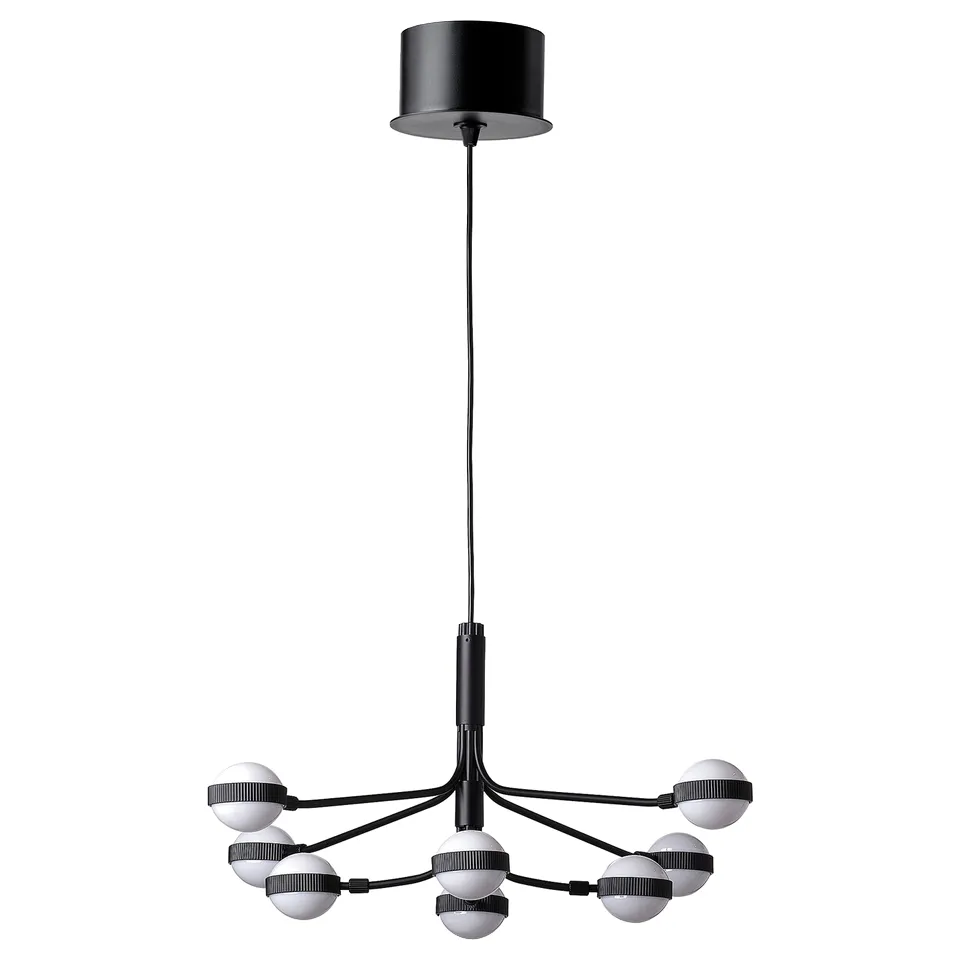 STORSLINGA modern chandelier, black, 8 spherical lights.