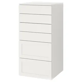 SMÅSTAD / PLATSA chest of 6 drawers, white with frame, 60x57x123 cm