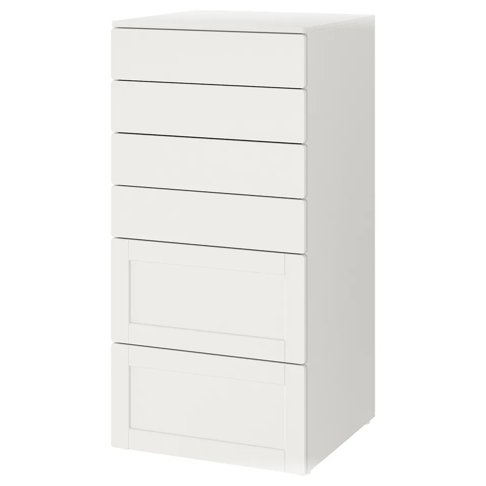 White SMÅSTAD chest with 6 drawers, minimalist design.