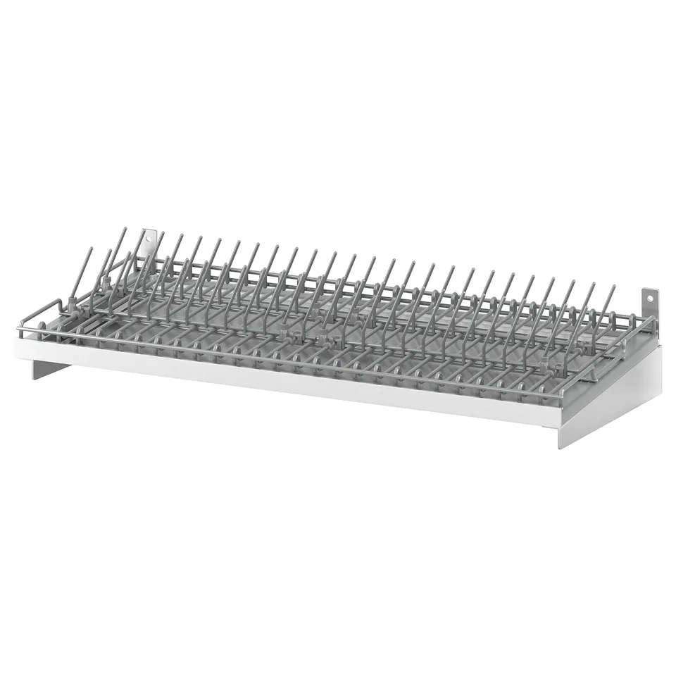 KUNGSFORS silver dish drainer, wall-mounted, stainless steel, rectangular grid design with spikes for drying dishes.