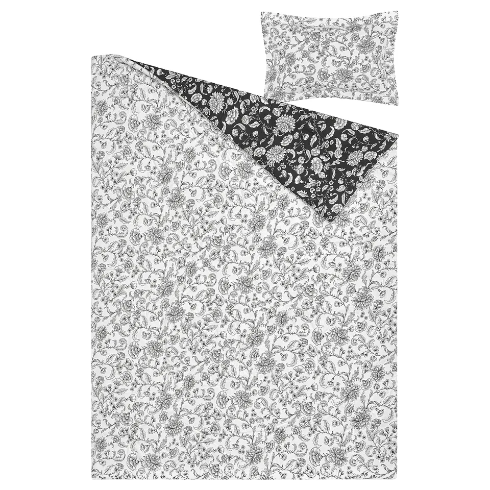 IDALINNEA Comforter set, white/grey, 150x200/50x80 cm