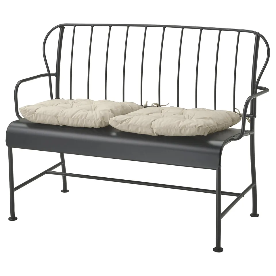 LÄCKÖ 2-seat sofa, outdoor, grey/Kuddarna light grey-beige