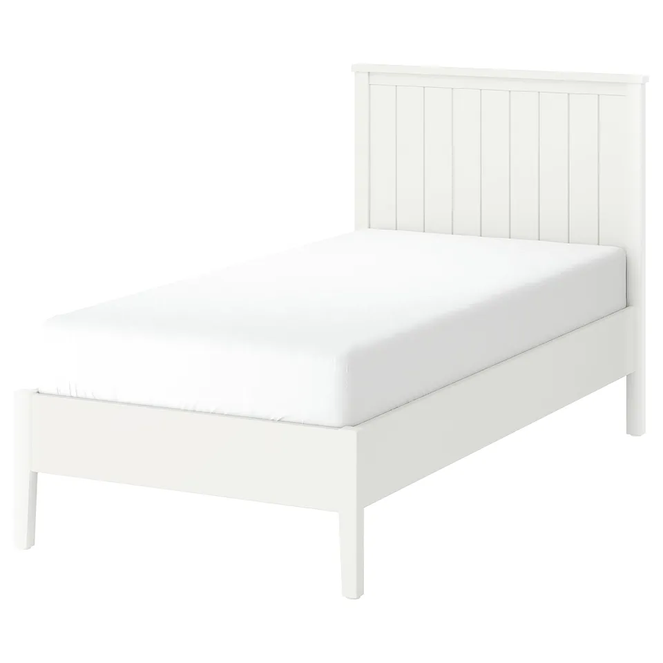White GULLABERG bed frame with slatted headboard.