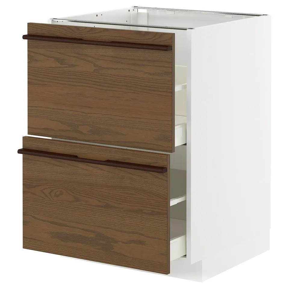 METOD kitchen cabinet, white & dark brown, wooden drawers, square shape, modern design.