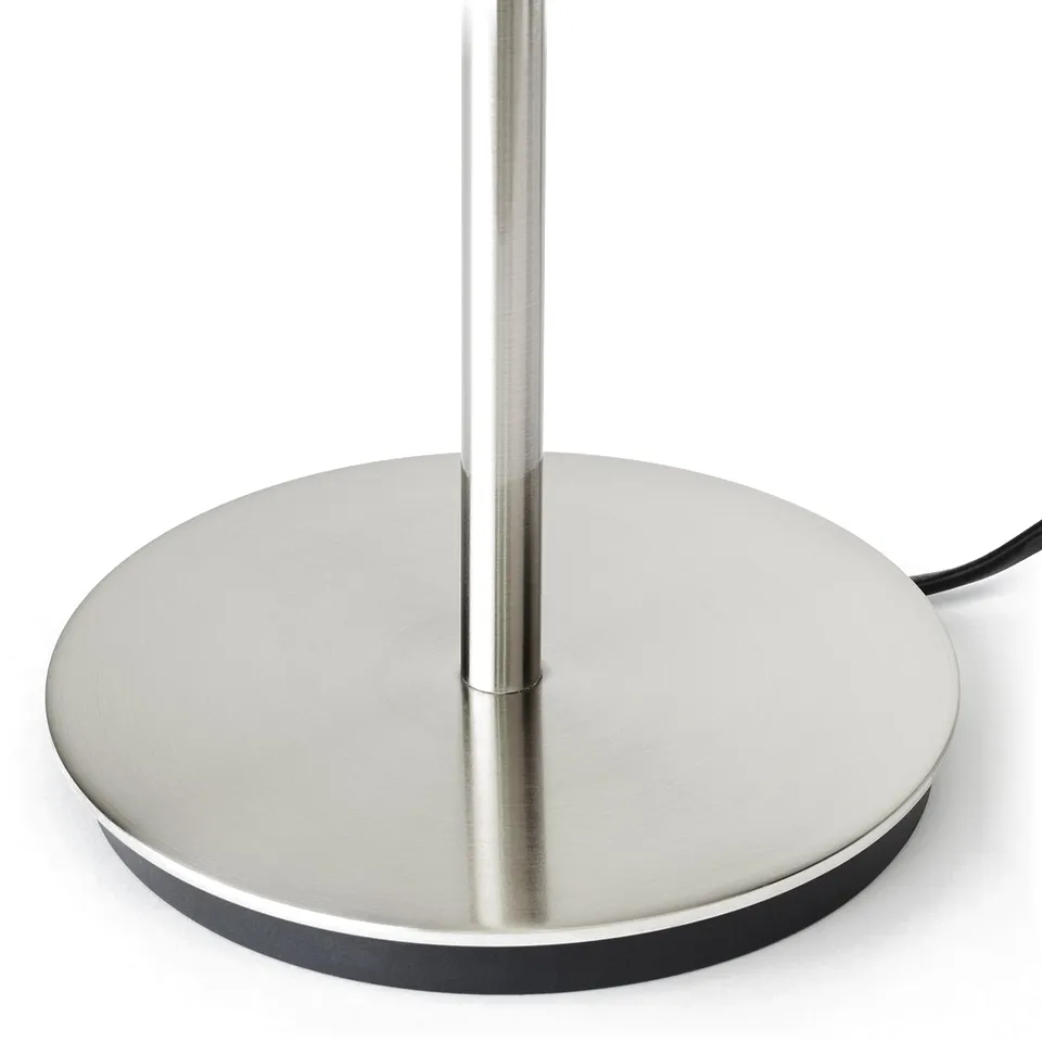 Modern floor lamp base with sleek metallic finish. A round base and tall, cylindrical stand. Designed for stylish and customizable lighting.