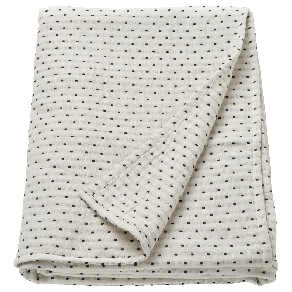 JAKOBSLILJA bedspread, off-white with grey stitching, rectangular, cotton.