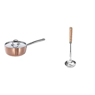 FINMAT/VARDAGEN set: saucepan with lid + ladle, copper/stainless steel + stainless steel/beech, 1.5 l