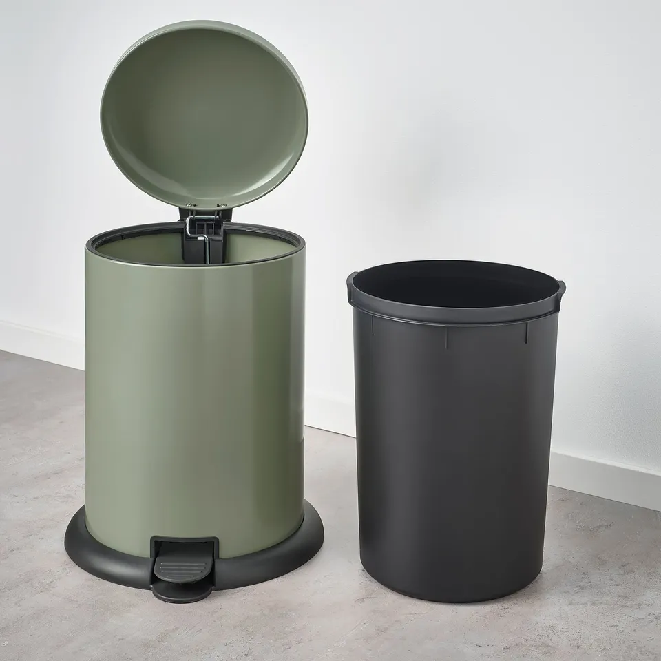 GÅNGSKYFFEL Pedal bin, grey-green, 18 l