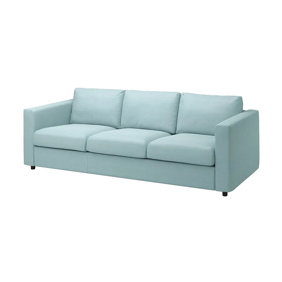 Blue VIMLE sofa, modern design, soft fabric, l-shaped arms.