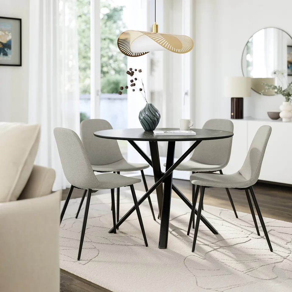 NORRMJÖLE / NORDMANSSKÄR Table and 4 chairs, marble effect black/black Tonerud grey, 105 cm