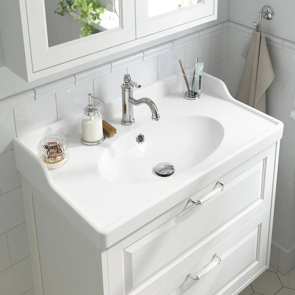 TÄNNFORSEN / RUTSJÖN Wash-stnd w drawers/wash-basin, light grey, 82x49x74 cm