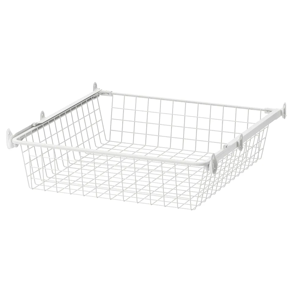 Altariden white wire basket: rectangular, mesh design, steel & plastic, easy-roll pull-out.