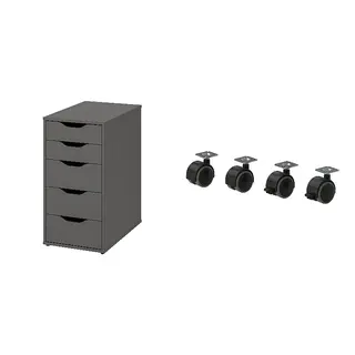 ALEX set: drawer unit + castor, dark grey + black, 36x70 cm