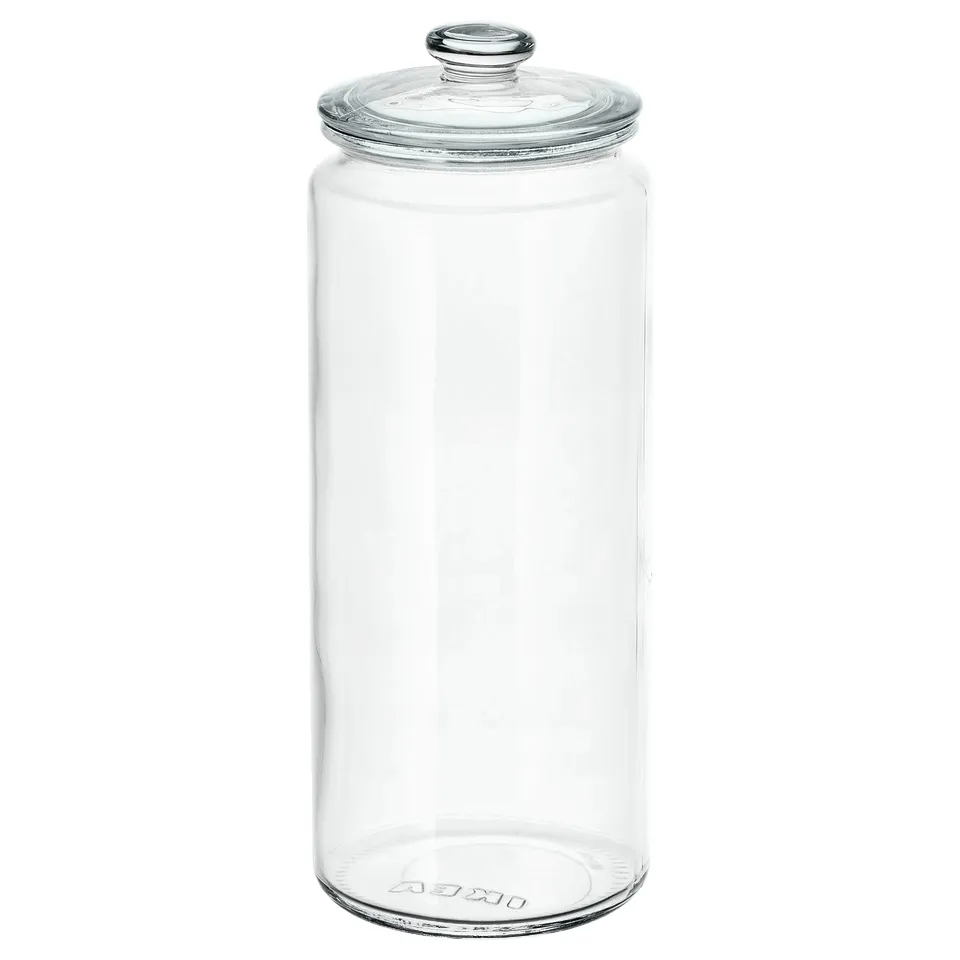 This is a clear VARDAGEN glass jar with a lid, perfect for storing and displaying homemade cookies. Its transparent design lets you easily see inside.